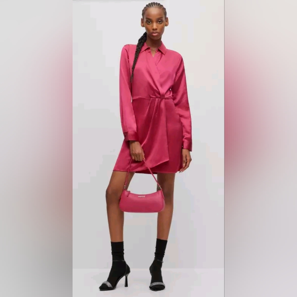 HUGO BOSS Long-sleeved dress in satin with wrap front